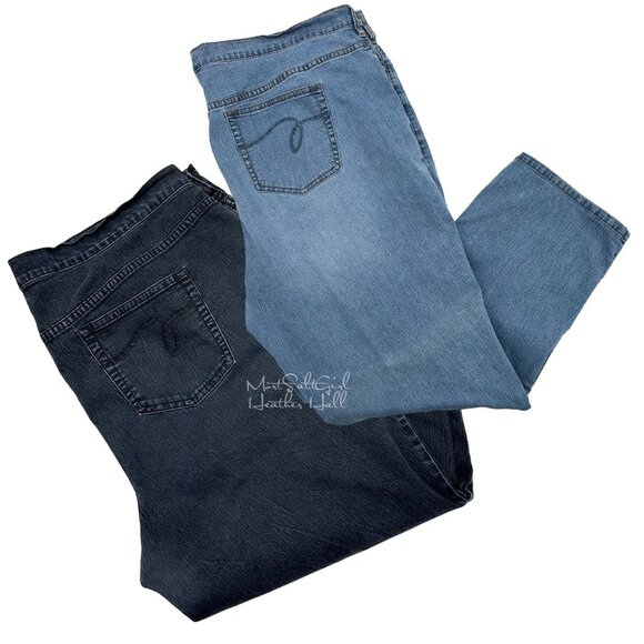 Avenue Denim - Avenue Jeans Two Pairs Light & Black Wash Denim Lite Straight Leg Size 22